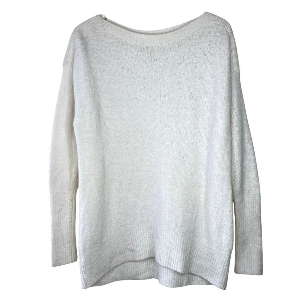 Anthropologie Naomi Sweater Merino Wool Blend White Pullover Boat Neck SMALL